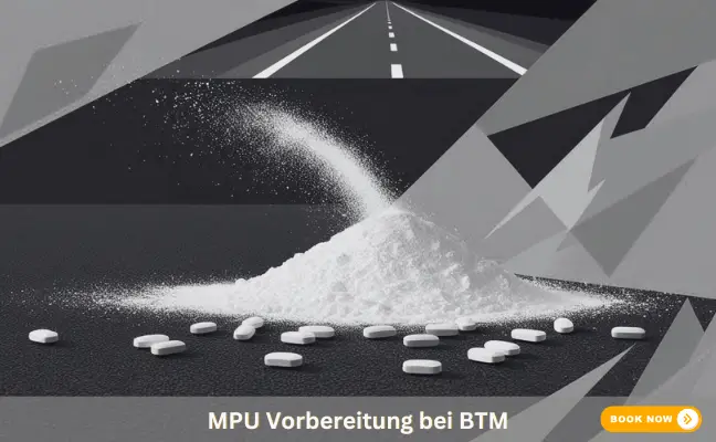 „Pop-Art Stil Illustration einer Straße, auf welcher Betäubungsmittel liegen, symbolisch für MPU wegen BTM.“