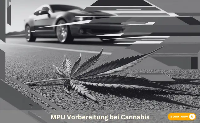 „Pop-Art Stil Illustration eines Fahrzeugs mit verblassenden Blättern, symbolisch für MPU wegen Cannabis.“